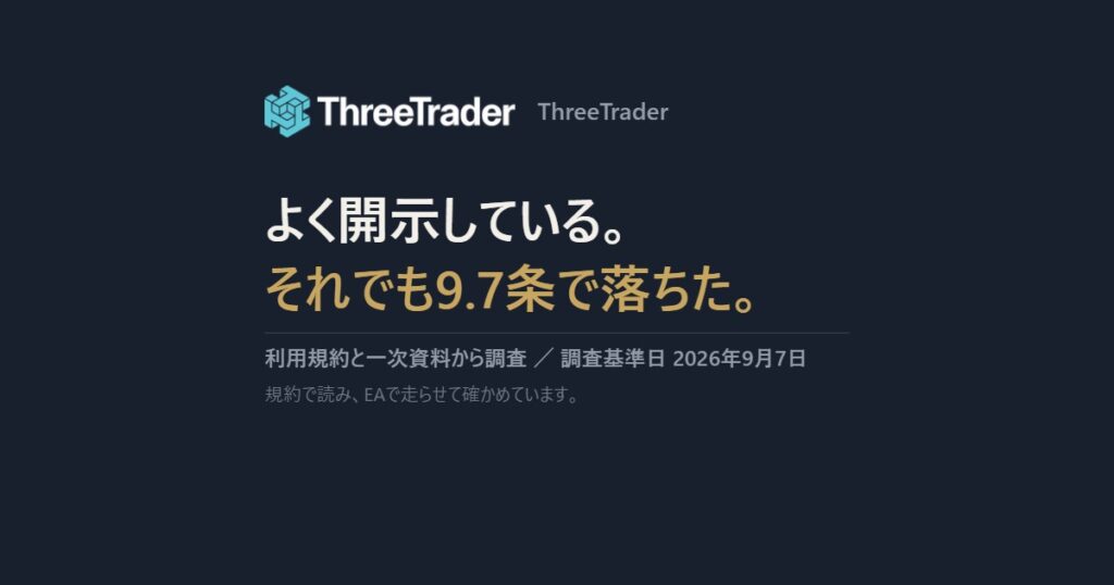 ThreeTrader|よく開示している。それでも9.7条で落ちた。